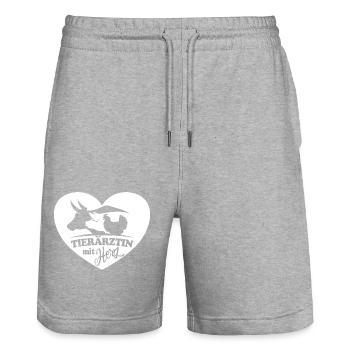 Tierärztin mit Herz - Veterinärin - Stanley/Stella Unisex Bio Joggingshorts Trainer  - Grau meliert - Vorne - Nik (191cm) & Marisol (170cm)