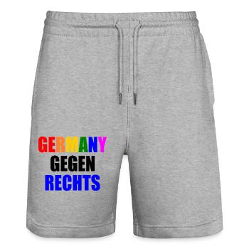 Germany gegen rechts - Stanley/Stella Unisex Bio Joggingshorts Trainer  - Grau meliert - Vorne - Nik (191cm) & Marisol (170cm)