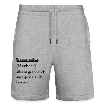 Basst scho - bayrischer Spruch - Stanley/Stella Unisex Bio Joggingshorts Trainer  - Grau meliert - Vorne - Nik (191cm) & Marisol (170cm)