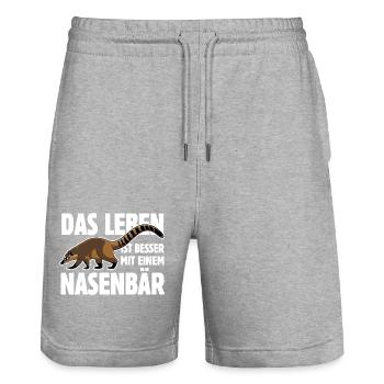 Das Leben ist besser mit einem Nasenbär - Stanley/Stella Unisex Bio Joggingshorts Trainer  - Grau meliert - Vorne - Nik (191cm) & Marisol (170cm)