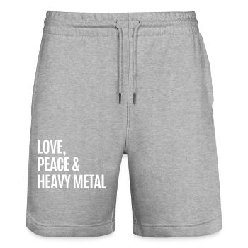 Love Peace & Heavy Metal - Stanley/Stella Trainer Unisex Organic Jogging Shorts - heather grey - Front - Nik (191cm) & Marisol (170cm)