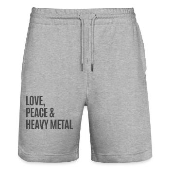 Love Peace & Heavy Metal - Stanley/Stella Trainer Unisex Organic Jogging Shorts - heather grey - Front - Nik (191cm) & Marisol (170cm)