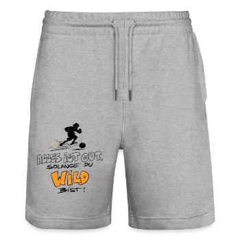 Die Wilden Kerle Wild Spruch - Stanley/Stella Unisex Bio Joggingshorts Trainer  - Grau meliert - Vorne - Nik (191cm) & Marisol (170cm)