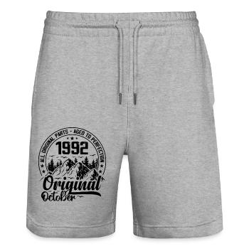 1992 October Original: 32 Years Anniversary Gift - Stanley/Stella Trainer Unisex Organic Jogging Shorts - heather grey - Front - Nik (191cm) & Marisol (170cm)