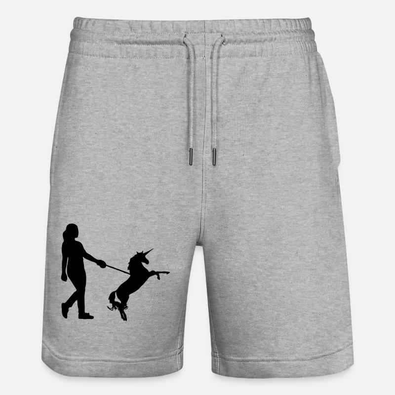 Einhorn Gassi - Einhörner, Haustier, Geschenk - Stanley/Stella Unisex Bio Joggingshorts Trainer  - Grau meliert