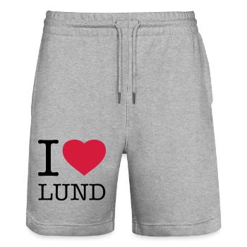 I LOVE LUND Sweden - Stanley/Stella Trainer Unisex Organic Jogging Shorts - heather grey - Front - Nik (191cm) & Marisol (170cm)