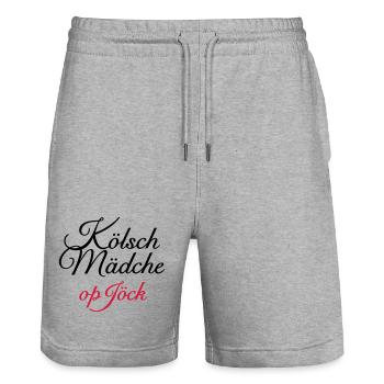 Kölsch Mädche op Jöck - Mädchen aus Köln unterwegs - Stanley/Stella Unisex Bio Joggingshorts Trainer  - Grau meliert - Vorne - Nik (191cm) & Marisol (170cm)