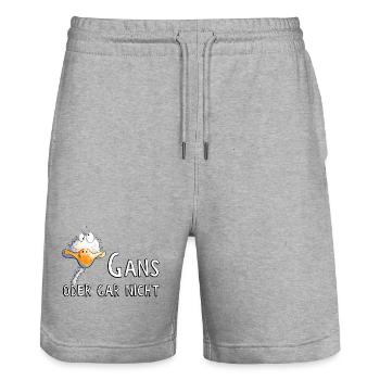 Gans Oder Gar Nicht I Gänse Wortspiel - Stanley/Stella Unisex Bio Joggingshorts Trainer  - Grau meliert - Vorne - Nik (191cm) & Marisol (170cm)