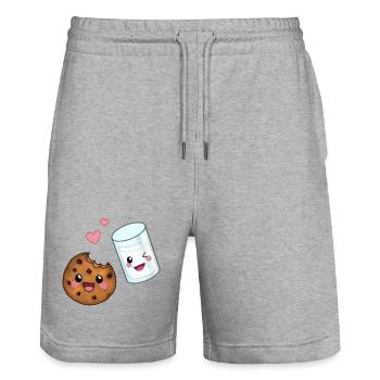 Dreamteam Kawaii Kekse & Milch für Naschkatzen - Stanley/Stella Unisex Bio Joggingshorts Trainer  - Grau meliert - Vorne - Nik (191cm) & Marisol (170cm)