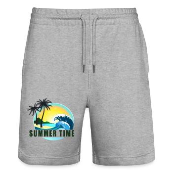 Sommerzeit Strandpanorama - Stanley/Stella Unisex Bio Joggingshorts Trainer  - Grau meliert - Vorne - Nik (191cm) & Marisol (170cm)