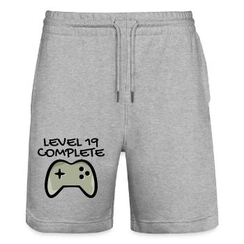 19 Birthday - Level 19 Complete - Gamer 19 years - Stanley/Stella Trainer Unisex Organic Jogging Shorts - heather grey - Front - Nik (191cm) & Marisol (170cm)