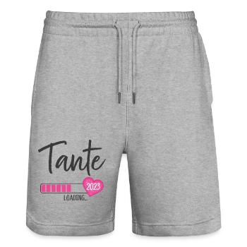 Tante Loading 2023 Herz Nichte Mädchen - Stanley/Stella Unisex Bio Joggingshorts Trainer  - Grau meliert - Vorne - Nik (191cm) & Marisol (170cm)