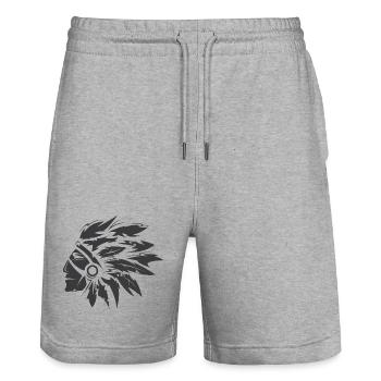 Indianer Symbol Häuptling Illustration Grafik icon - Stanley/Stella Unisex Bio Joggingshorts Trainer  - Grau meliert - Vorne - Nik (191cm) & Marisol (170cm)