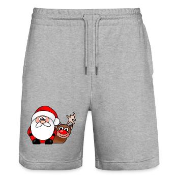 Weihnachts-Weihnachts-Rentier-Cartoon - Stanley/Stella Unisex Bio Joggingshorts Trainer  - Grau meliert - Vorne - Nik (191cm) & Marisol (170cm)