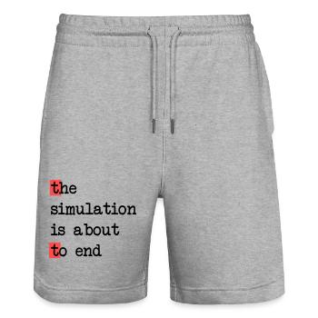 The End of Simulation, Sci-Fi Matrix Humor Shirt - Stanley/Stella Trainer Unisex Organic Jogging Shorts - heather grey - Front - Nik (191cm) & Marisol (170cm)