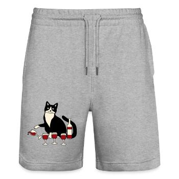Cat wine glass - Stanley/Stella Trainer Unisex Organic Jogging Shorts - heather grey - Front - Nik (191cm) & Marisol (170cm)
