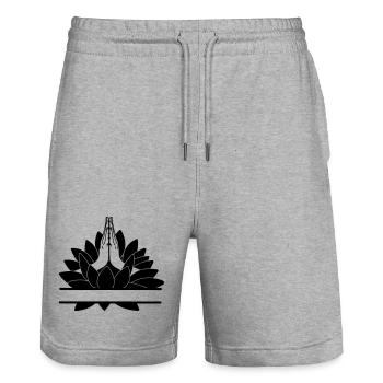 Barre de texte Namaste Deux mains de Lotus - Short de jogging bio TRAINER Stanley/Stella unisexe - gris chiné - Devant - Nik (191cm) & Marisol (170cm)