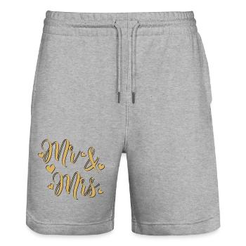 Mr and Mrs Gold on Black - Stanley/Stella Trainer Unisex Organic Jogging Shorts - heather grey - Front - Nik (191cm) & Marisol (170cm)