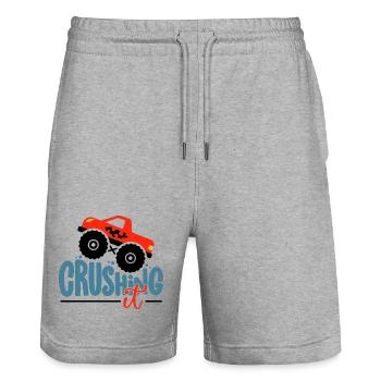 Crushing It Hotrod Grafik - Stanley/Stella Unisex Bio Joggingshorts Trainer  - Grau meliert - Vorne - Nik (191cm) & Marisol (170cm)