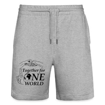 Together for one world - Stanley/Stella Trainer Unisex Organic Jogging Shorts - heather grey - Front - Nik (191cm) & Marisol (170cm)