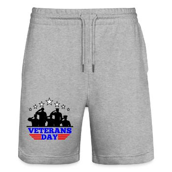 Veteranentag Emblem - Stanley/Stella Unisex Bio Joggingshorts Trainer  - Grau meliert - Vorne - Nik (191cm) & Marisol (170cm)