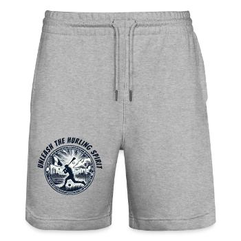 Unleash the Hurling spirit - Stanley/Stella Trainer Unisex Organic Jogging Shorts - heather grey - Front - Nik (191cm) & Marisol (170cm)