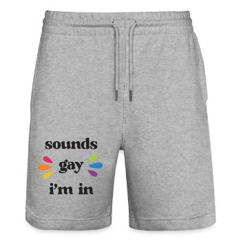 LGBT Pride Month - Sounds Gay. I'm in - Stanley/Stella Trainer Unisex Organic Jogging Shorts - heather grey - Front - Nik (191cm) & Marisol (170cm)