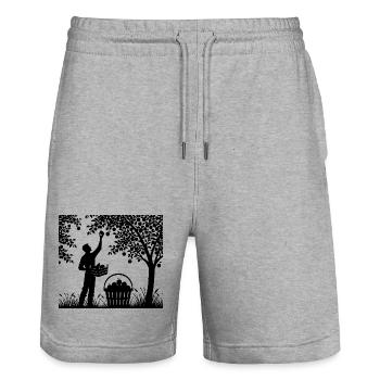 charming garden silhouette man picking apples - Stanley/Stella Trainer Unisex Organic Jogging Shorts - heather grey - Front - Nik (191cm) & Marisol (170cm)