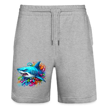 Shark - Stanley/Stella Trainer Unisex Organic Jogging Shorts - heather grey - Front - Nik (191cm) & Marisol (170cm)