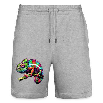Caméléon - Short de jogging bio TRAINER Stanley/Stella unisexe - gris chiné - Devant - Nik (191cm) & Marisol (170cm)