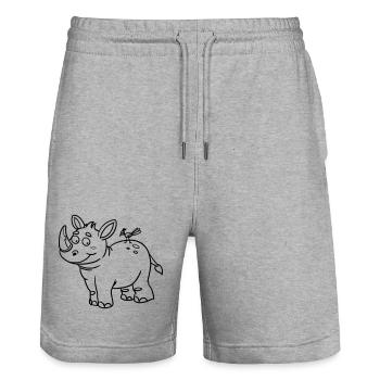 Rhino Kawaii coloring page hand-illustrated - Stanley/Stella Trainer Unisex Organic Jogging Shorts - heather grey - Front - Nik (191cm) & Marisol (170cm)