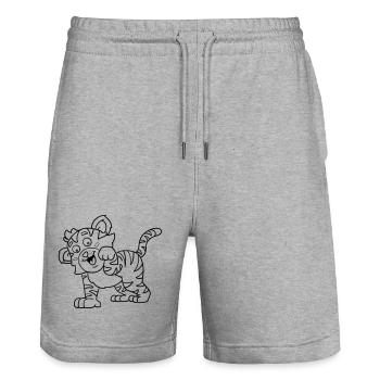 Tiger Kawaii coloring page hand-illustrated - Stanley/Stella Trainer Unisex Organic Jogging Shorts - heather grey - Front - Nik (191cm) & Marisol (170cm)