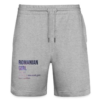 Romania Romania Romania - Stanley/Stella Trainer Unisex Organic Jogging Shorts - heather grey - Front - Nik (191cm) & Marisol (170cm)