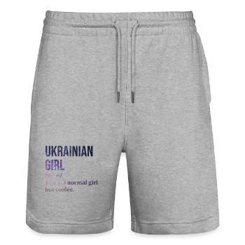 Ukraine - Short de jogging bio TRAINER Stanley/Stella unisexe - gris chiné - Devant - Nik (191cm) & Marisol (170cm)
