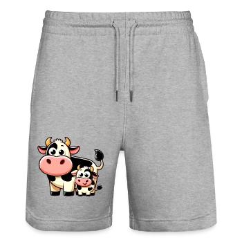 Vache Vaches - Short de jogging bio TRAINER Stanley/Stella unisexe - gris chiné - Devant - Nik (191cm) & Marisol (170cm)