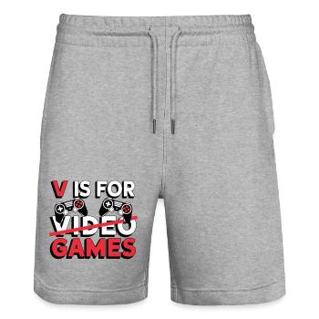 V steht für Video Games Funny - Stanley/Stella Unisex Bio Joggingshorts Trainer  - Grau meliert - Vorne - Nik (191cm) & Marisol (170cm)