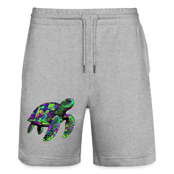 Sea turtle - Stanley/Stella Trainer Unisex Organic Jogging Shorts - heather grey - Front - Nik (191cm) & Marisol (170cm)
