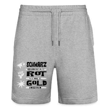 Black Red Gold - Stanley/Stella Trainer Unisex Organic Jogging Shorts - heather grey - Front - Nik (191cm) & Marisol (170cm)