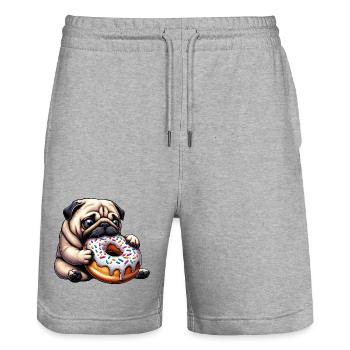 Süßer Mops mit Donut Cartoon lustig Naschen - Stanley/Stella Unisex Bio Joggingshorts Trainer  - Grau meliert - Vorne - Nik (191cm) & Marisol (170cm)