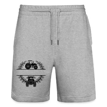 Vue latérale et frontale du tracteur en couronne de blé - Short de jogging bio TRAINER Stanley/Stella unisexe - gris chiné - Devant - Nik (191cm) & Marisol (170cm)