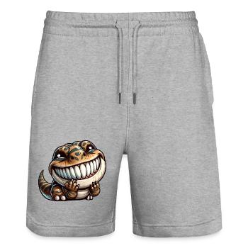 Cute Shy T-Rex Dinosaur Cartoon - Stanley/Stella Trainer Unisex Organic Jogging Shorts - heather grey - Front - Nik (191cm) & Marisol (170cm)