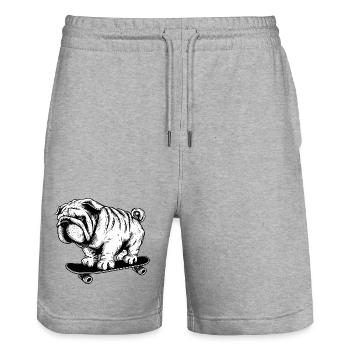 Mops Hund Skateboarder Street Art Zeichnung - Stanley/Stella Unisex Bio Joggingshorts Trainer  - Grau meliert - Vorne - Nik (191cm) & Marisol (170cm)