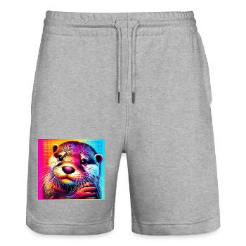 otter - Stanley/Stella Trainer Unisex Organic Jogging Shorts - heather grey - Front - Nik (191cm) & Marisol (170cm)