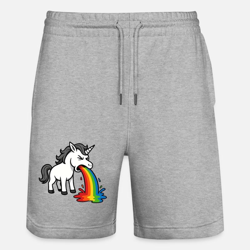 Kotzendes Einhorn – Lustiges Regenbogen Design - Stanley/Stella Unisex Bio Joggingshorts Trainer - Grau meliert