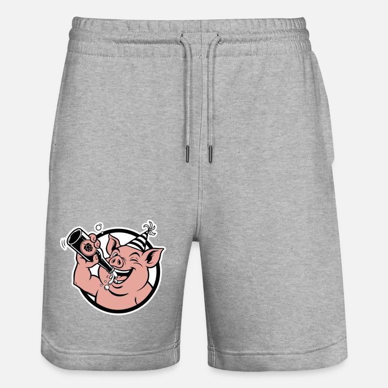 Cochon avec bouteille de célébration - Short de jogging bio TRAINER Stanley/Stella unisexe - gris chiné
