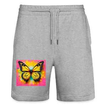 Schmetterling - Stanley/Stella Unisex Bio Joggingshorts Trainer  - Grau meliert - Vorne - Nik (191cm) & Marisol (170cm)