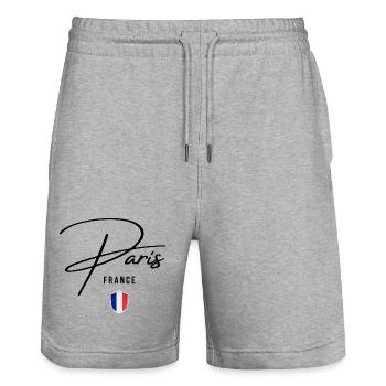 Elegant design Paris, French pride - Stanley/Stella Trainer Unisex Organic Jogging Shorts - heather grey - Front - Nik (191cm) & Marisol (170cm)