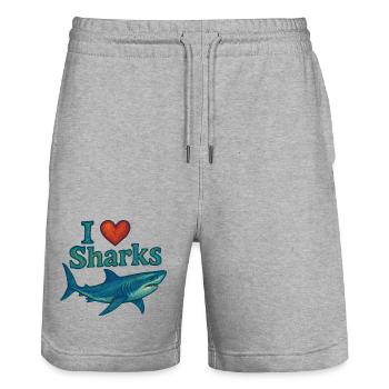 Ich liebe Haie - Stanley/Stella Unisex Bio Joggingshorts Trainer  - Grau meliert - Vorne - Nik (191cm) & Marisol (170cm)