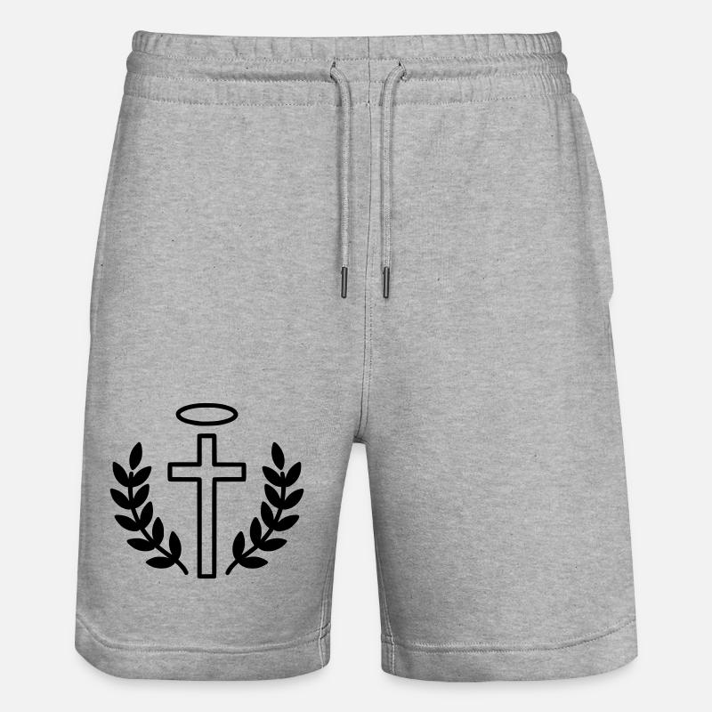 Croix chrétienne avec halo et laurier - Short de jogging bio TRAINER Stanley/Stella unisexe - gris chiné