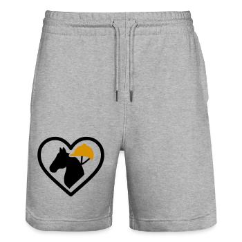 Reiten Herz Pferd Sport Leidenschaft - Stanley/Stella Unisex Bio Joggingshorts Trainer  - Grau meliert - Vorne - Nik (191cm) & Marisol (170cm)